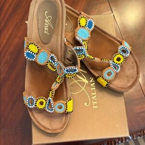 Azura Women's Vibrant Beaded Sandals - Blue, Yellow, Orange
